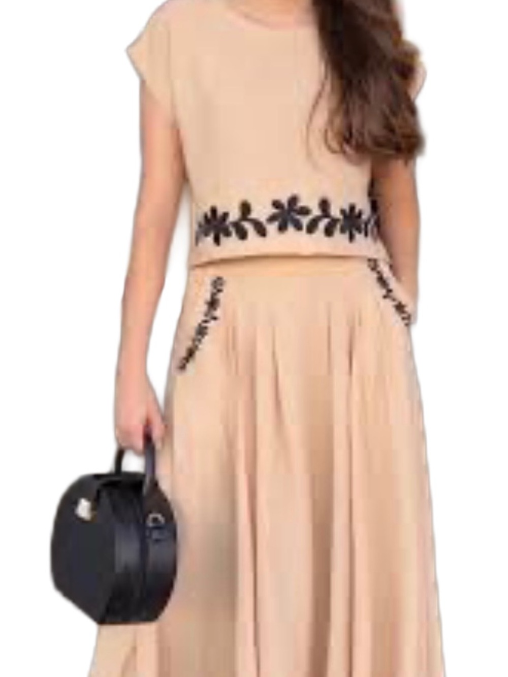 Floral Embroidered Women's cropped Top & skirt set